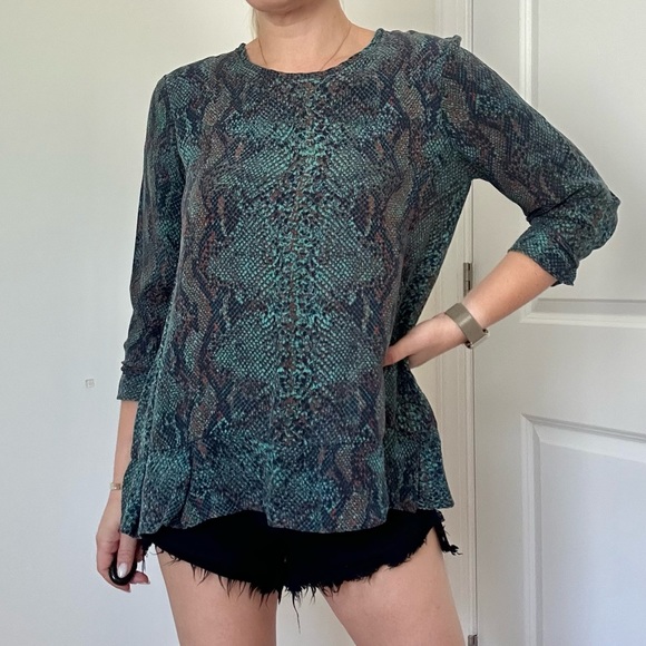 Snake Skin Printed 100% Silk Top - Picture 1 of 6